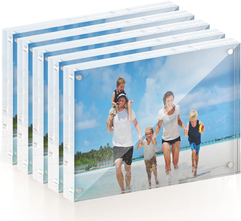 ATZYmolin 5x7 Acrylic Picture Frame 5 Pack, 20mm Thick Magnetic Double Sided Display 20% Thicker- Frameless Clear Transparent Photo Frame for Desktop/Tabletop, Self Standing with Microfiber Cloth - Image 1